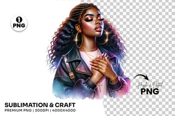 Christian Black Woman Worship Cross PNG T-Shirt Designs