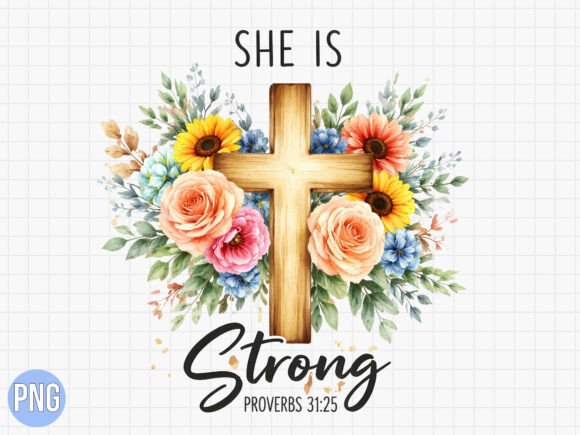 Christian Cross Watercolor Flowers PNG
