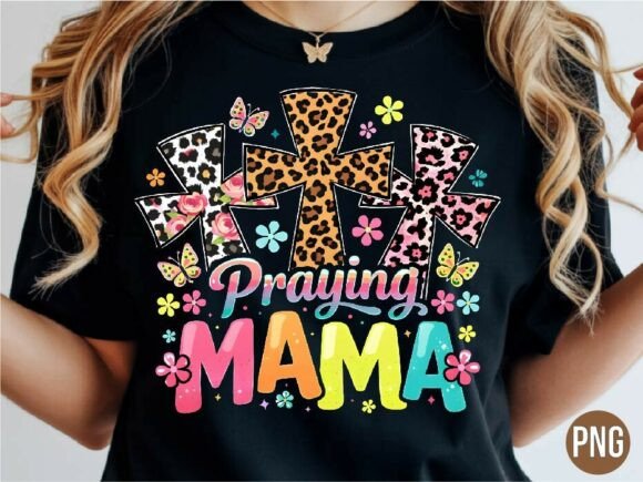 Christian Praying Mama Leopard Cross PNG T-Shirt Designs