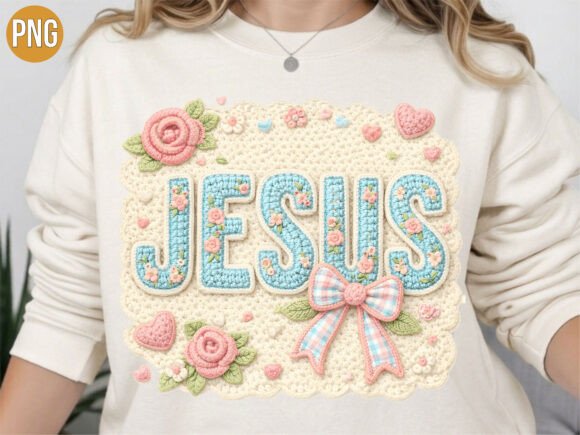 Jesus Floral Crochet Patch T-shirt PNG