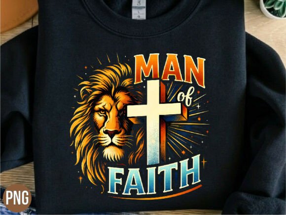 Man of Faith Lion Christian Cross PNG for T-Shirt Designs