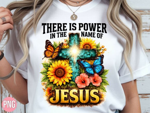 Power in the Name of Jesus Floral Cross T-Shirt Designs