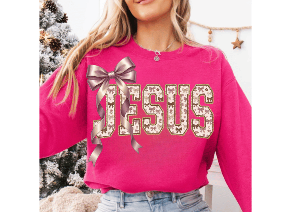 Preppy Bow Initial Letter Jesus PNG for T-Shirt Designs