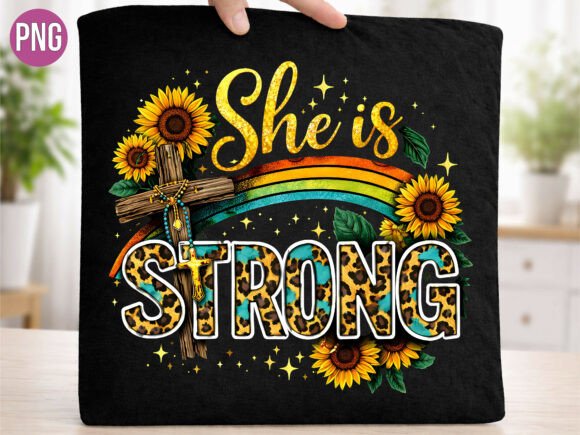 Sunflower Cross She Christian Faith PNG T-Shirt Designs
